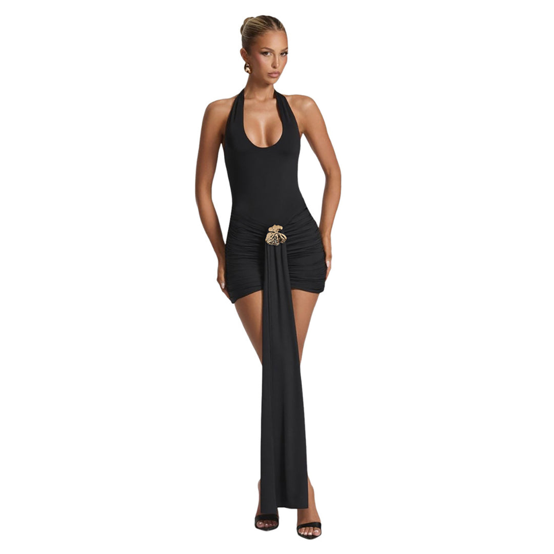Damen Mini Strandkleid mit raffiniertem Bund und schickem fließendem Saum Drune