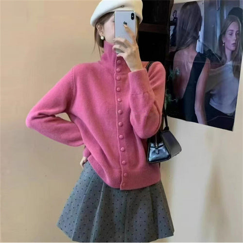 Damen Strickpullover mit Stehkragen und Knopfdetail Drune