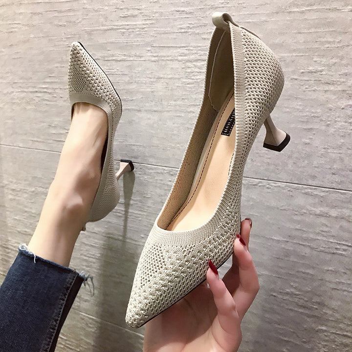 Damen elegante Pumps mit innovativem Strickdesign und hohem Absatz Drune