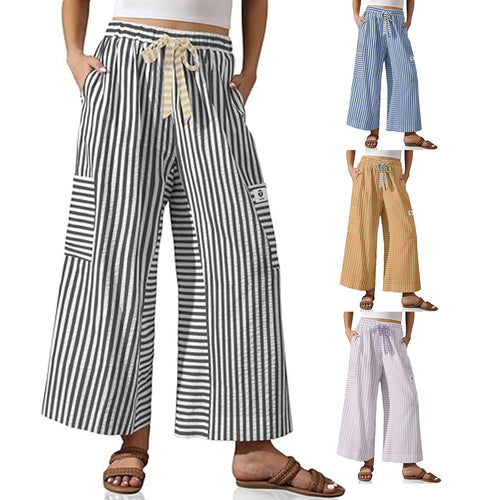 Damen weite Palazzo-Hose mit gestreiftem Muster und praktischen Taschen Drune