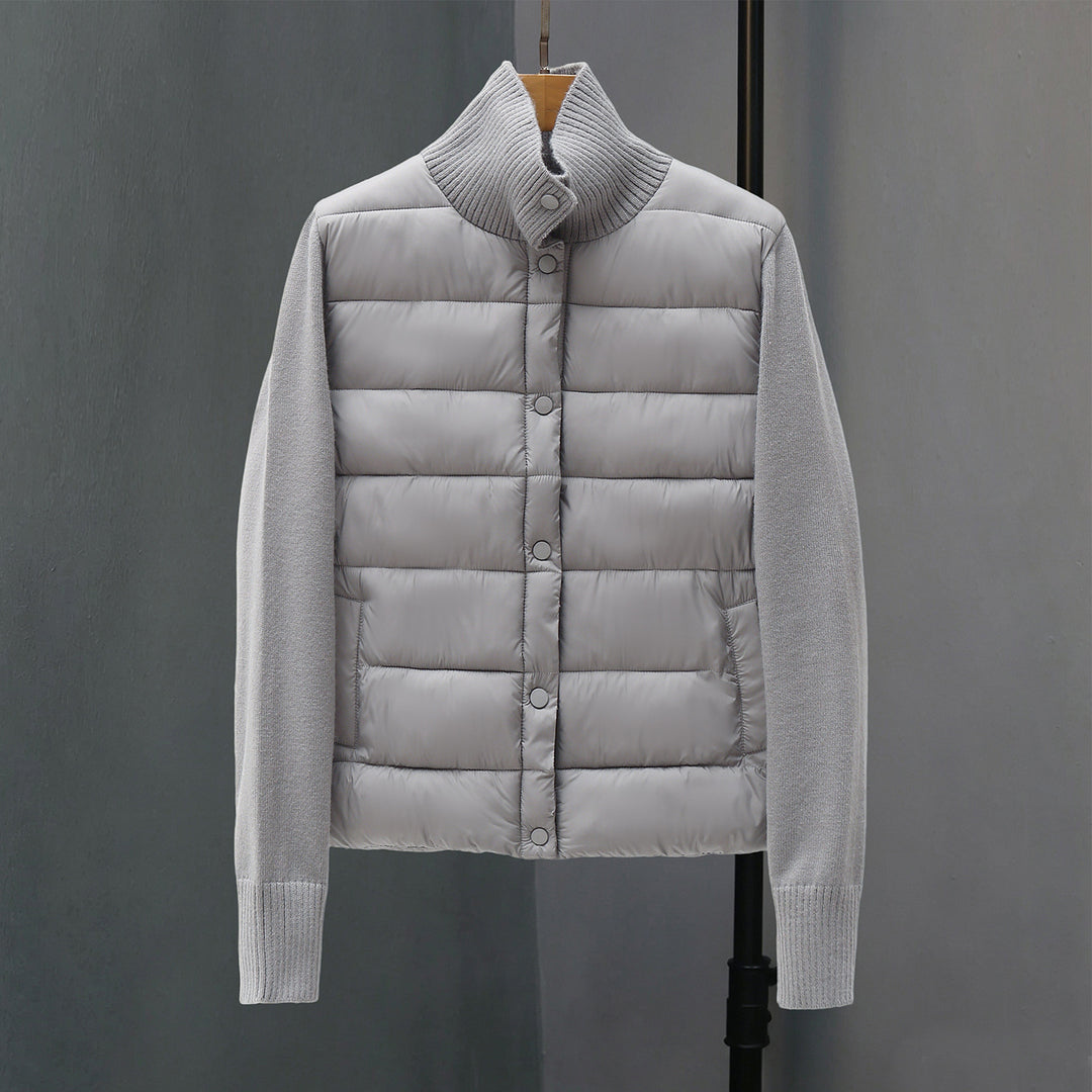 Damen nan gesteppte Hybridjacke mit wattierter Frontpartie, Feinstrickärmeln und hohem Rippenkragen Drune