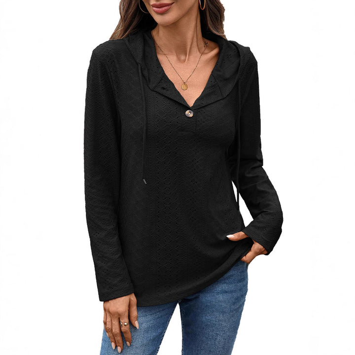 Damen Blusenshirt mit feinem Lochmuster und Kapuze Drune