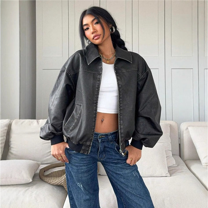 Damen oversized Bomberjacke mit lässigem Schnitt und voluminösen Ärmeln Drune
