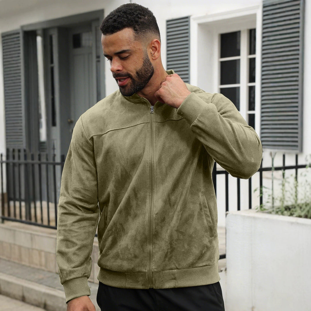 Herren Leichte Bomberjacke im Velours-Look mit Reißverschluss und Rippbündchen Drune