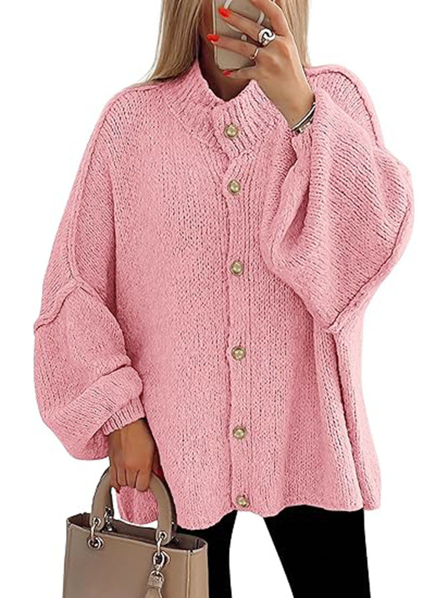 Damen oversized Strickjacke mit Knopfverschluss Drune