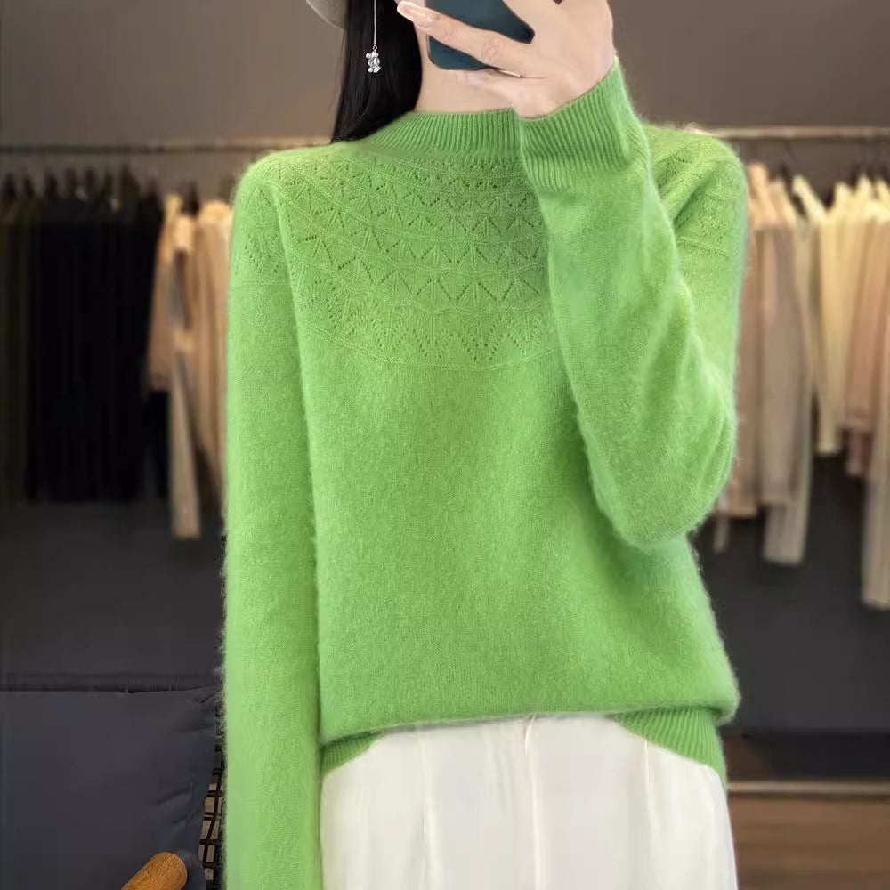 Damen Kuscheliger Mohair‑Optik Pullover mit Zierstruktur am Oberteil und Stehkragen Drune