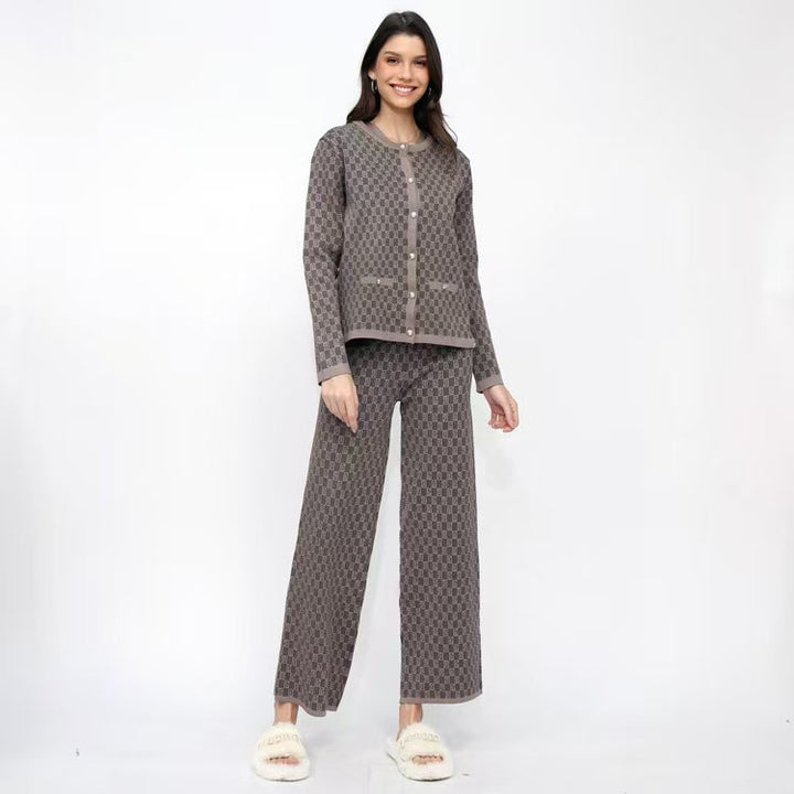 Damen Pyjama-Set mit modernem Karomuster und durchgehender Knopfleiste Drune