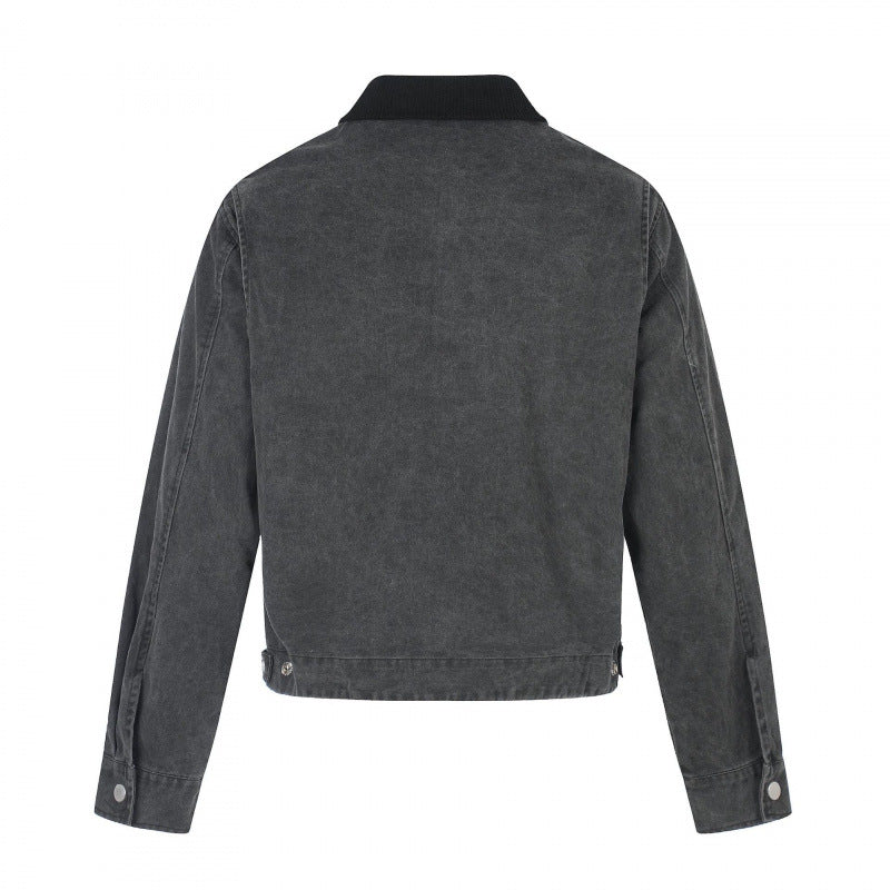 Herren Kurz geschnittene Canvas-Bomberjacke mit Cordkragen und großflächigem Fotocollage‑Print Drune