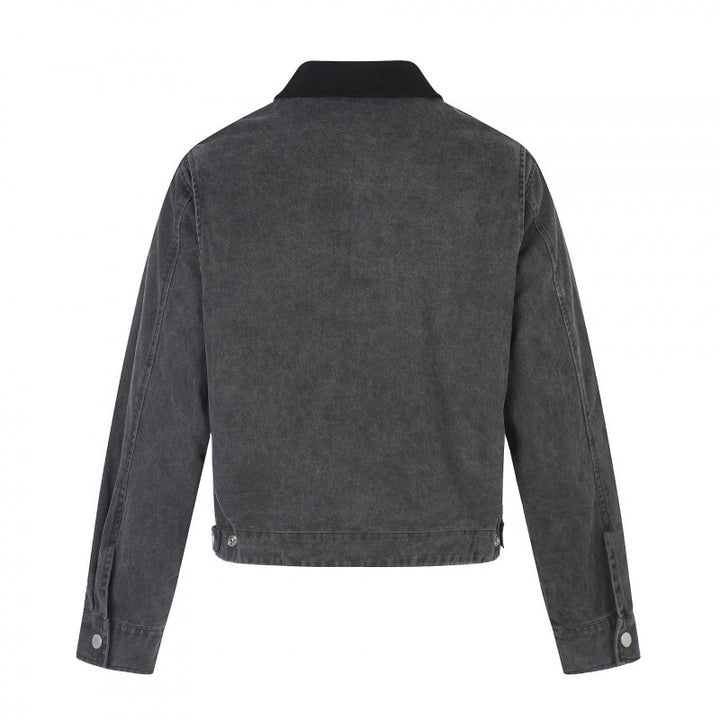 Herren Kurz geschnittene Canvas-Bomberjacke mit Cordkragen und großflächigem Fotocollage‑Print Drune