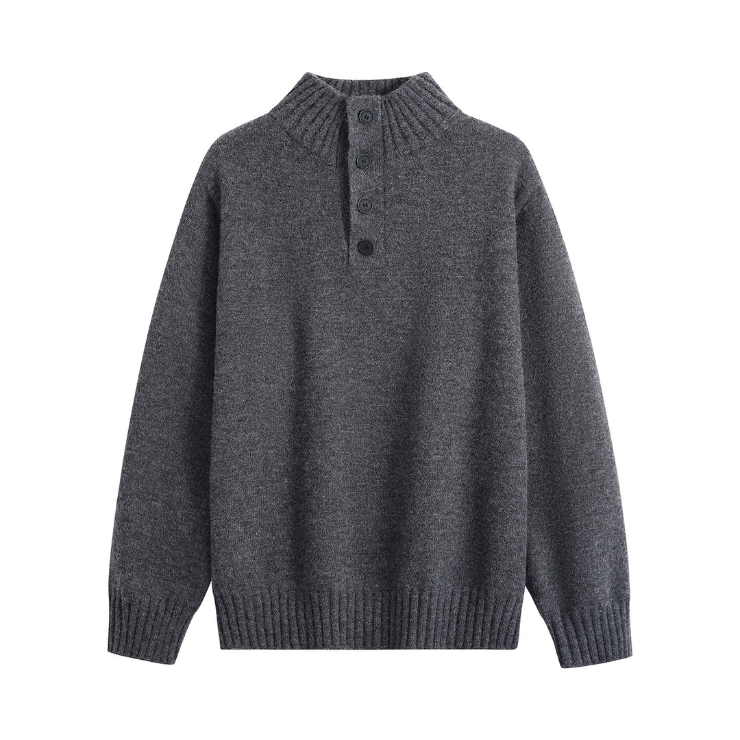 Herren Oversize-Strickpullover mit halber Knopfleiste, hohem Rippkragen & geripptem Saum Drune