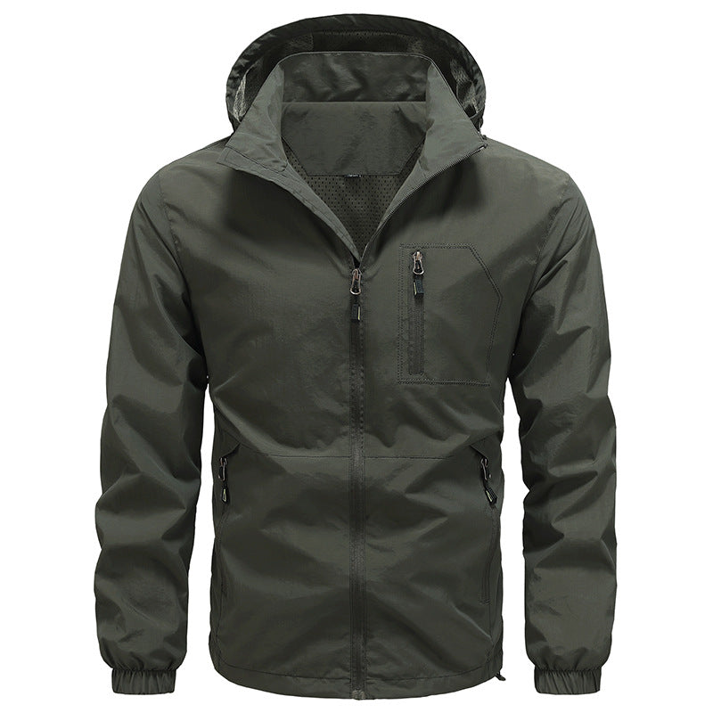 Herren Atmungsaktive ultraleichte Wind- und Regenjacke mit Mesh-Innenfutter und verdeckter Brusttasche Drune