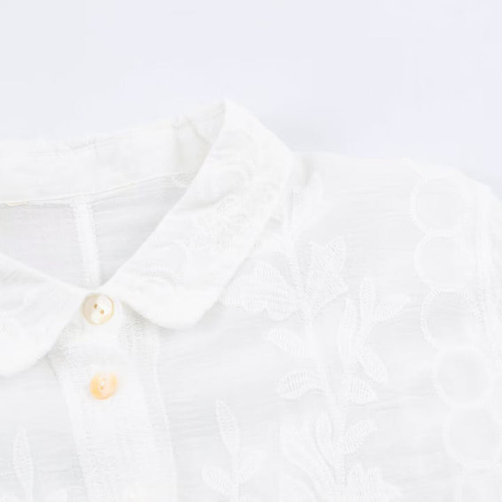 Damen Bestickte Baumwollbluse mit Lochstickerei und dreiviertelärmeln Drune