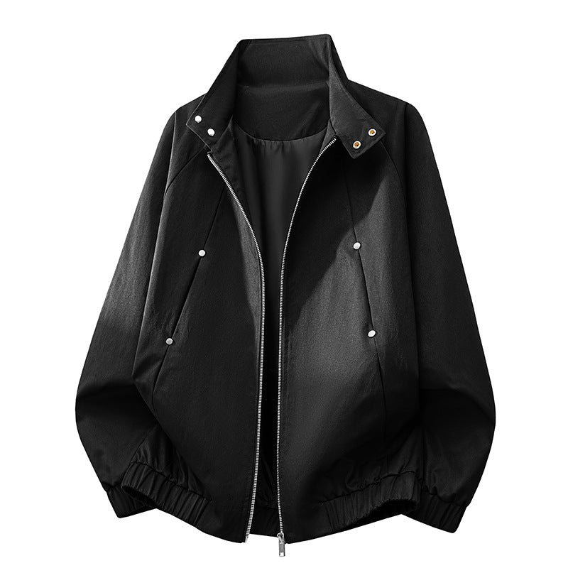 Herren ultraleichter Windbreaker-Blouson mit Stehkragen, elastischem Saum und verdeckten Druckknopf-Taschen Drune