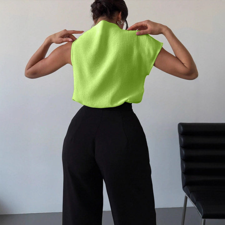 Damen Elegantes kurzärmliges Blusenshirt mit Stehkragen Drune
