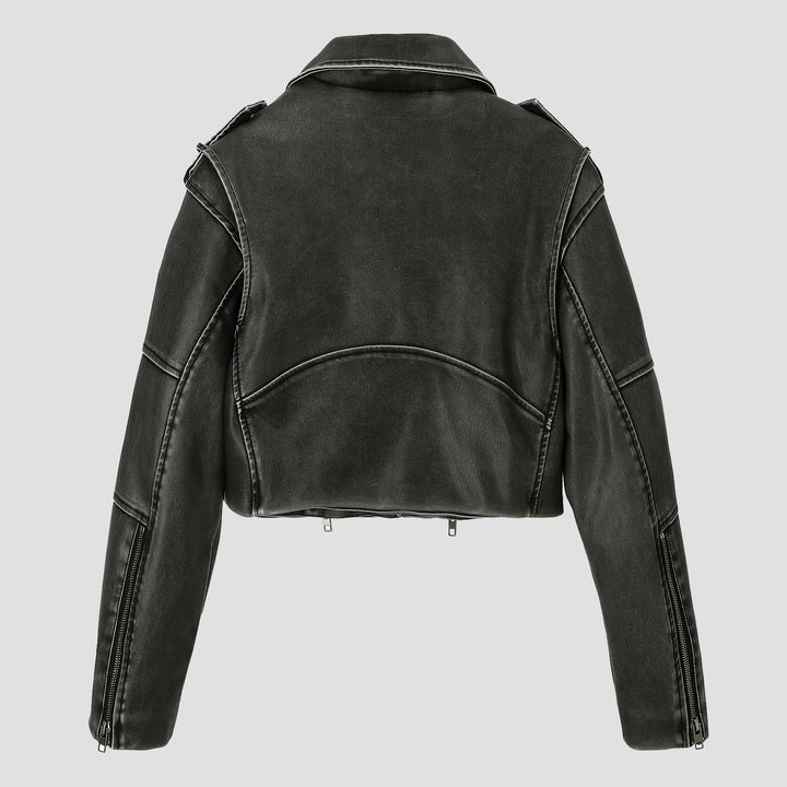Damen Modische Cropped Bikerjacke Drune