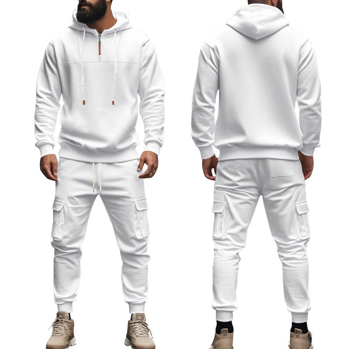 Herren nan Cargo-Joggingset mit Halbzip-Kapuzenpullover und Kordelbund-Cargohose Drune