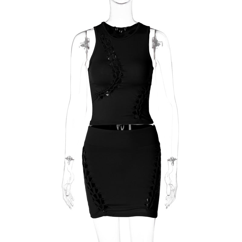 Damen Sportliches Crop-Top und Rock Set Drune