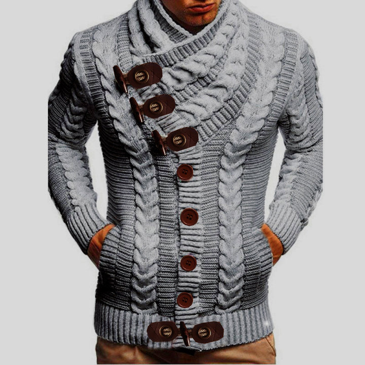 Herren Strickjacke mit großem Kragen und Zopfmuster Drune