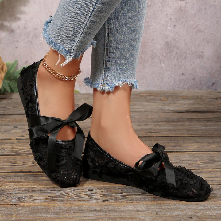 Damen Elegante Spitzenschuhe mit dekorativen Schleifen und funkelnden Akzenten Drune