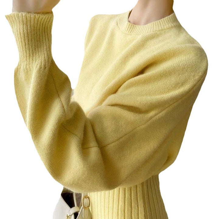 Damen elegante Strickkleid mit Ribstruktur und voluminösen Ärmeln Drune