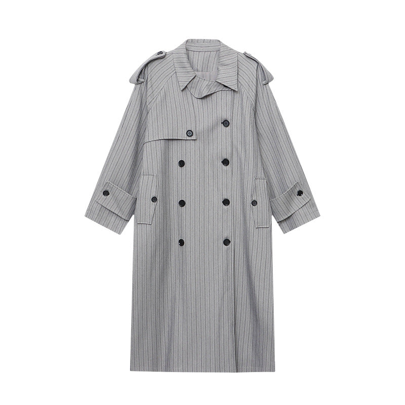 Damen eleganter Trenchcoat mit modernen Streifendetails und Gürtel Drune