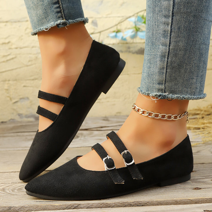 Damen nan spitze Mary-Jane Ballerinas mit doppelt verstellbaren Schnallenriemen und gepolstertem Komfortfußbett Drune