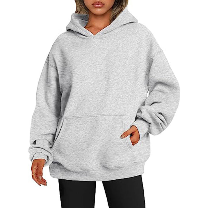 Damen nan Oversize Kapuzenpullover aus weicher Baumwollmischung mit Kängurutasche Drune