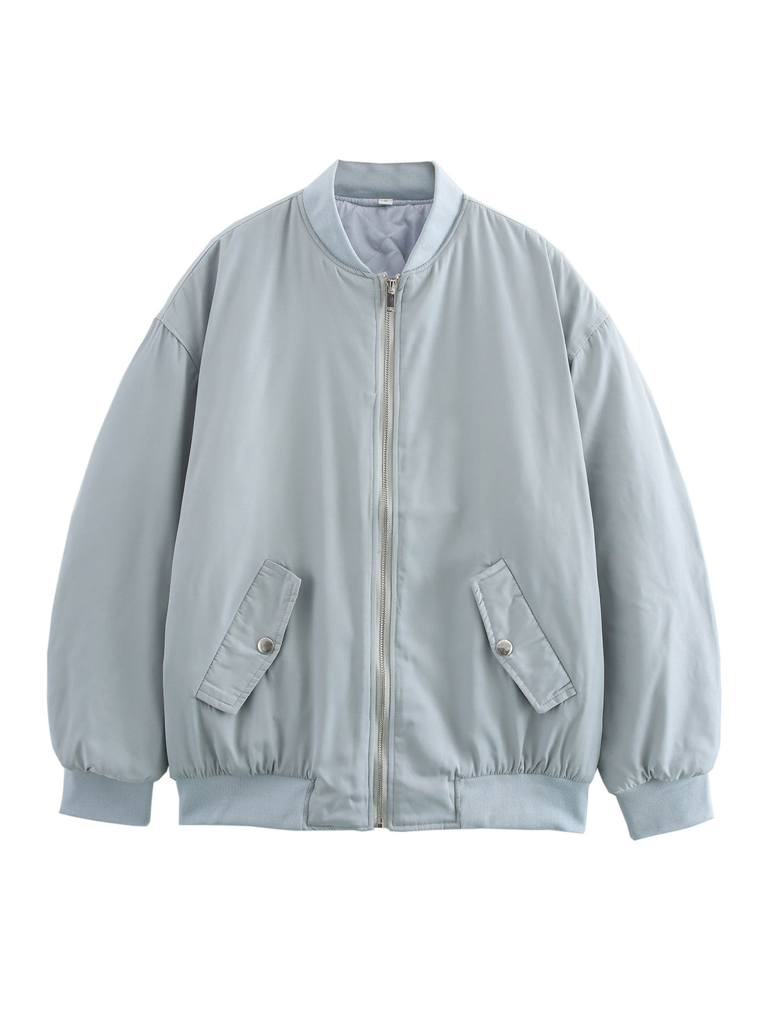 Damen nan oversized Bomberjacke mit Stehkragen, Reißverschluss und Druckknopf-Taschen Drune