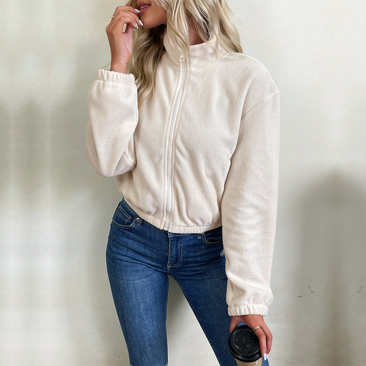 Damen Kurz geschnittene Fleece-Zipjacke mit Stehkragen und elastischem Saum Drune