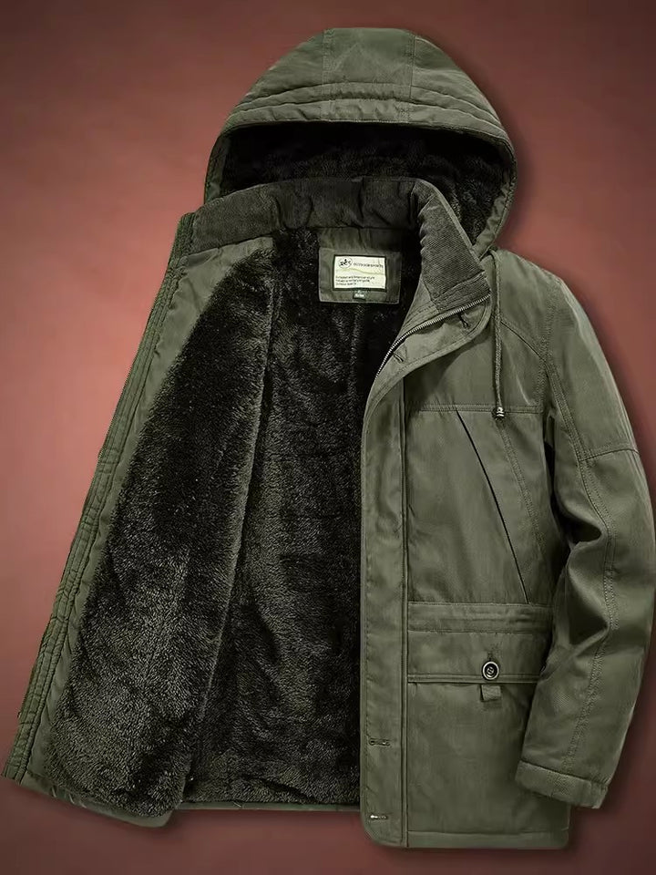 Herren Isolierter Langparka mit Teddyfutter, Kapuze und verdeckten Taschen Drune