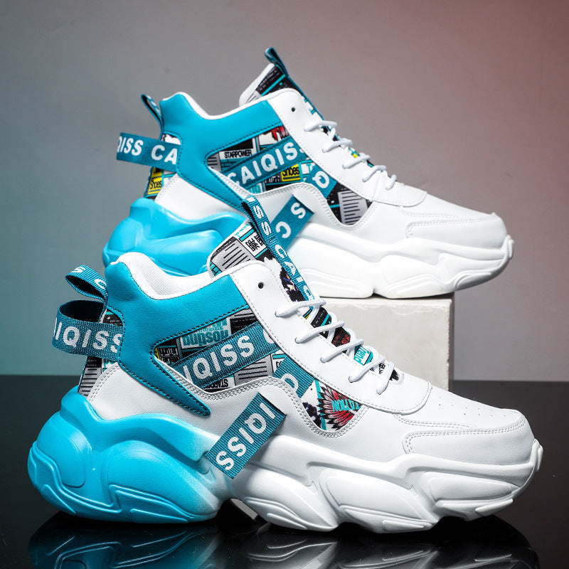 Herren futuristische High-Top Plateausneaker mit gemustertem Textil-Mix, gepolstertem Knöchelkragen und skulpturierter EVA-Sohle Drune