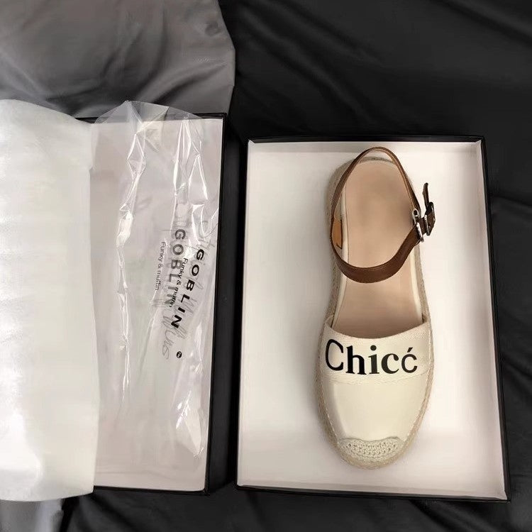 Damen Espadrille-Slingback mit geflochtener Plateau-Sohle und Logo-Detail Drune