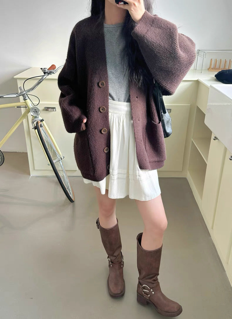 Damen Kuschelige Strickjacke mit großen Taschen und Knopfdetails Drune