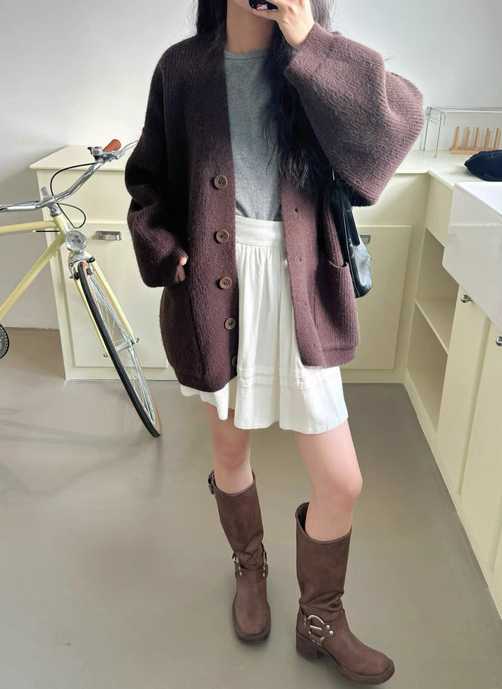Damen Kuschelige Strickjacke mit großen Taschen und Knopfdetails Drune