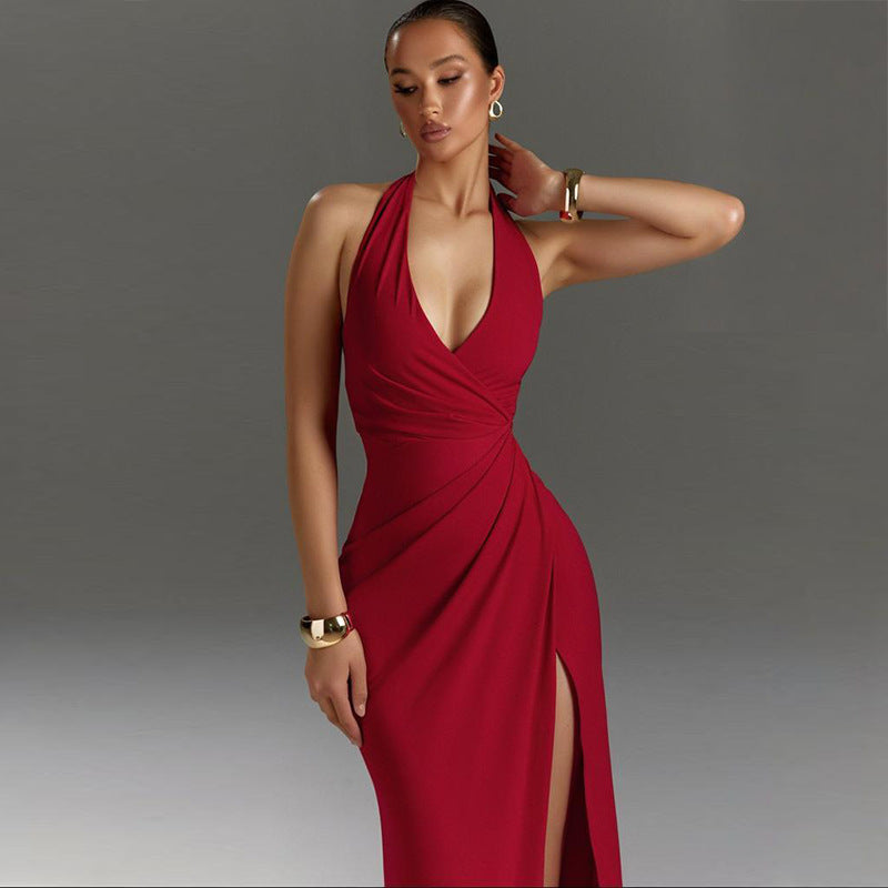 Damen Abendkleid mit verführerischem V-Ausschnitt und eleganter Drapierung Drune
