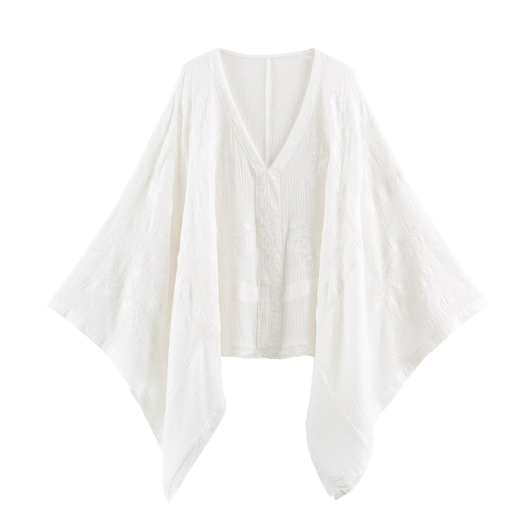 Damen Bestickter Kaftan‑Kimono mit V‑Ausschnitt und fließender Poncho‑Silhouette Drune
