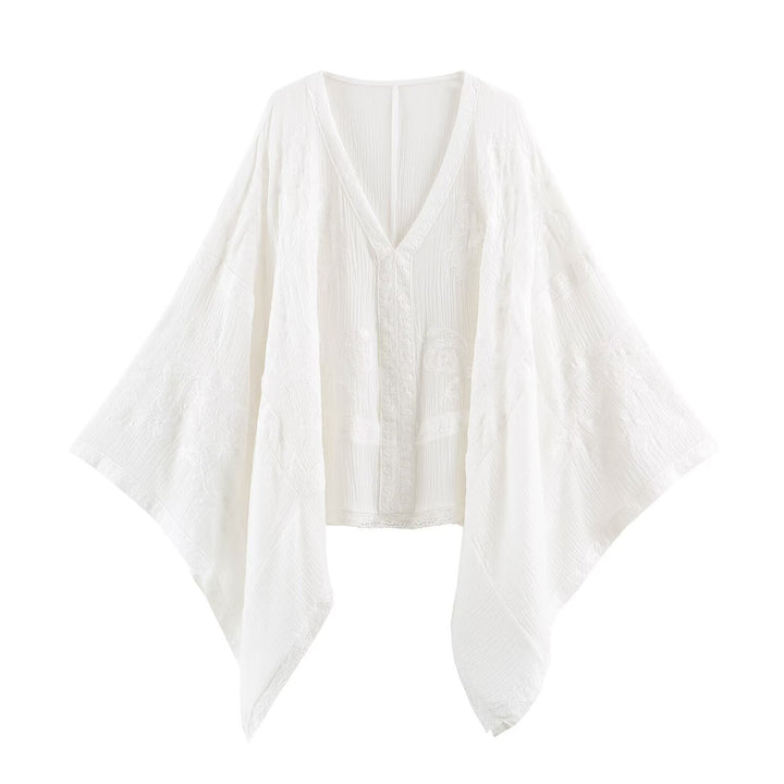 Damen Bestickter Kaftan‑Kimono mit V‑Ausschnitt und fließender Poncho‑Silhouette Drune
