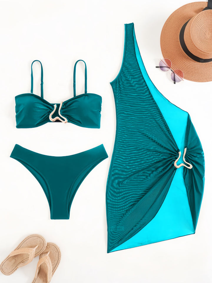 Damen Bandeau-Bikini mit transparentem Cover-Up Drune