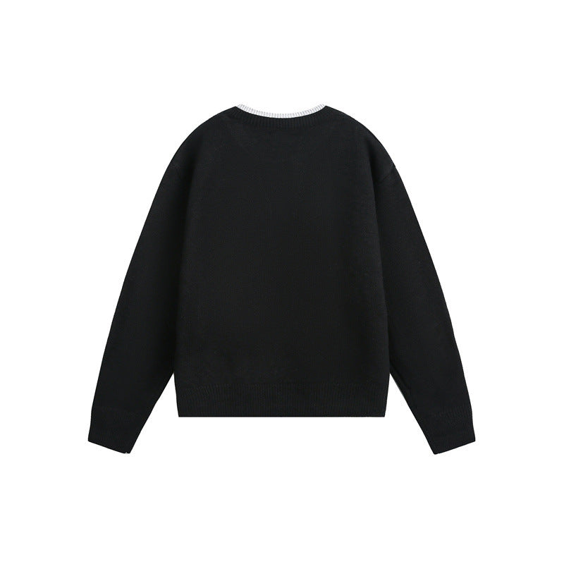 Unisex Grobgestrickter Pullover mit V‑Knopfleiste und Lagenkragen Drune