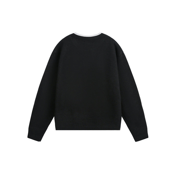 Unisex Grobgestrickter Pullover mit V‑Knopfleiste und Lagenkragen Drune