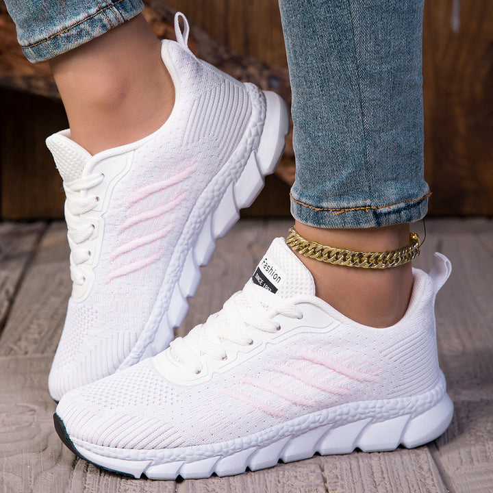 Damen nan gestrickter Schlupf-Sneaker mit elastischem Schaft, Zier-Schnürung und segmentierter Dämpfungssohle Drune