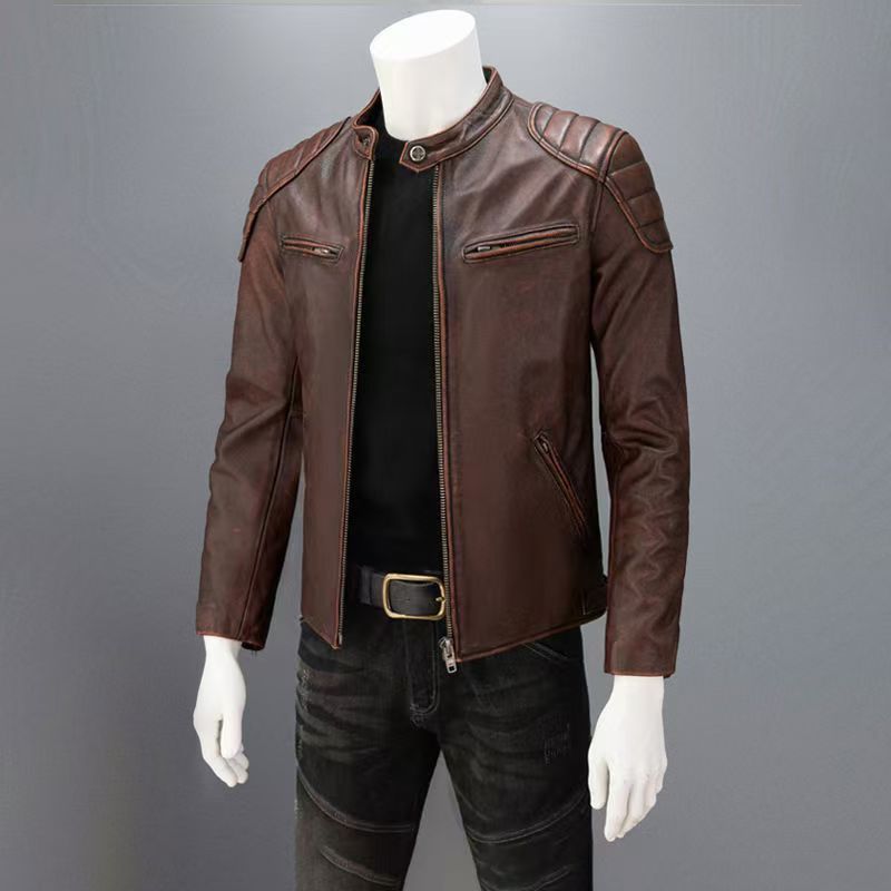 Herren Lederjacke im Fieldjacken-Schnitt mit aufgesetzten Brusttaschen Drune