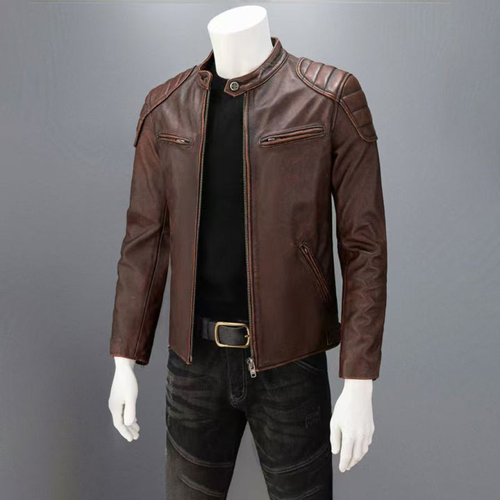Herren Lederjacke im Fieldjacken-Schnitt mit aufgesetzten Brusttaschen Drune