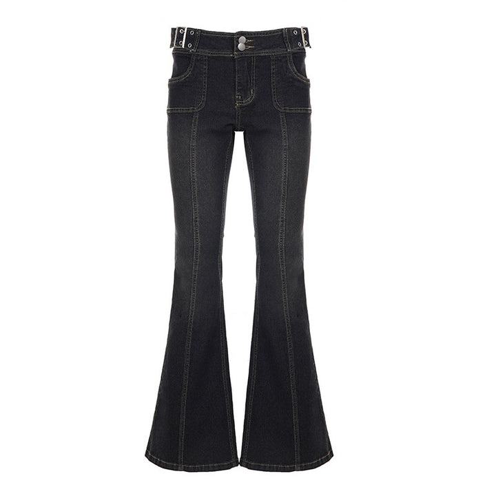 Damen Hochgeschnittene Flared-Jeans mit Mittelnaht und Ziergürtelschlaufen Drune