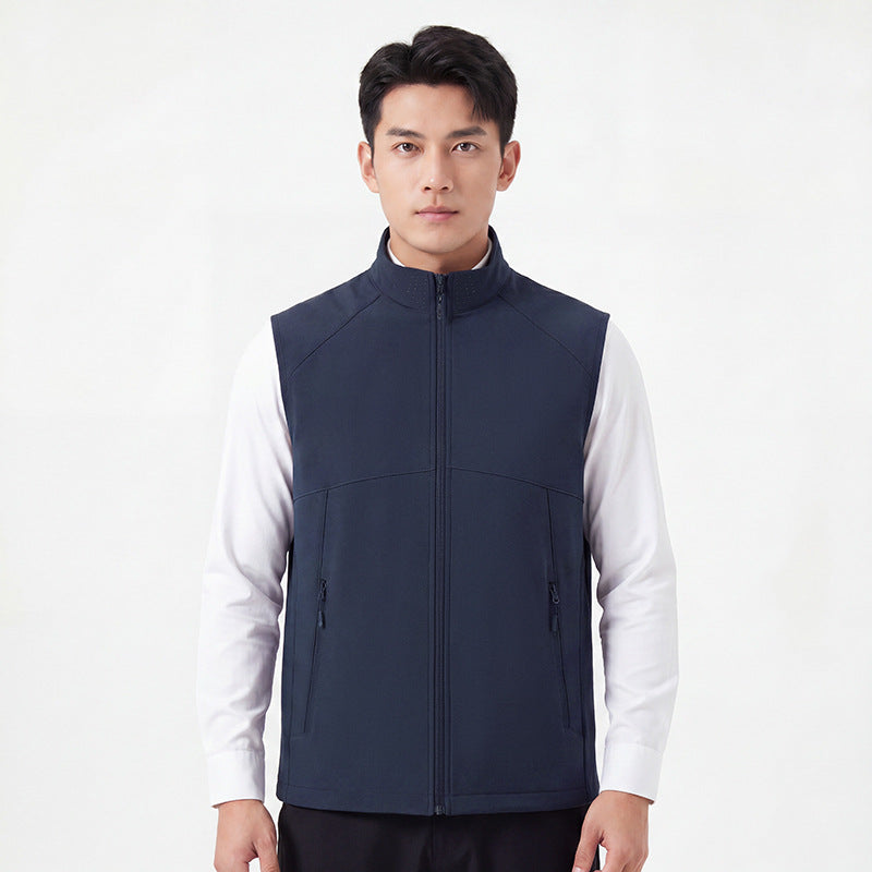 Herren Softshell-Weste mit Stehkragen, winddichter Performance-Softshell und strukturierter Innenseite Drune