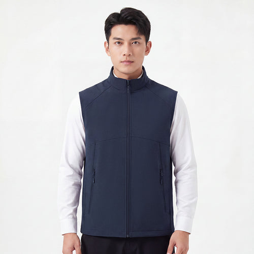 Herren Softshell-Weste mit Stehkragen, winddichter Performance-Softshell und strukturierter Innenseite Drune
