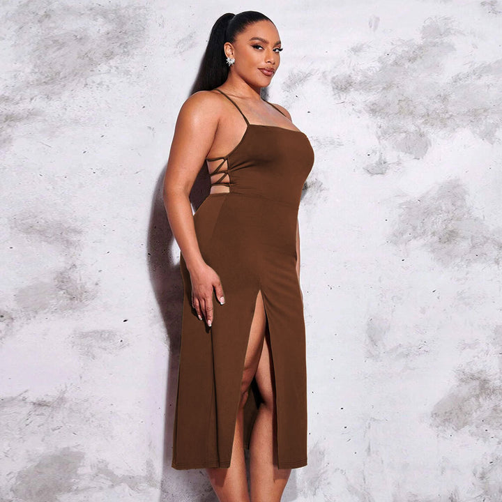 Damen schickes Maxikleid mit Spaghetti-Trägern und seitlichem Schlitz Drune