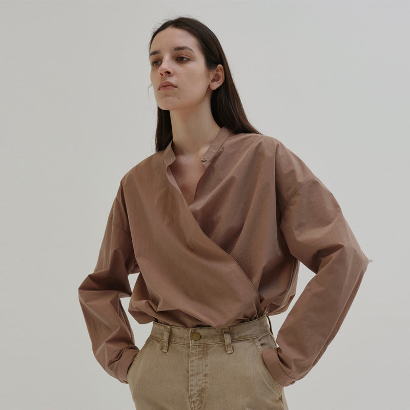 Damen asymmetrische Hemdbluse mit minimalistischem Design Drune