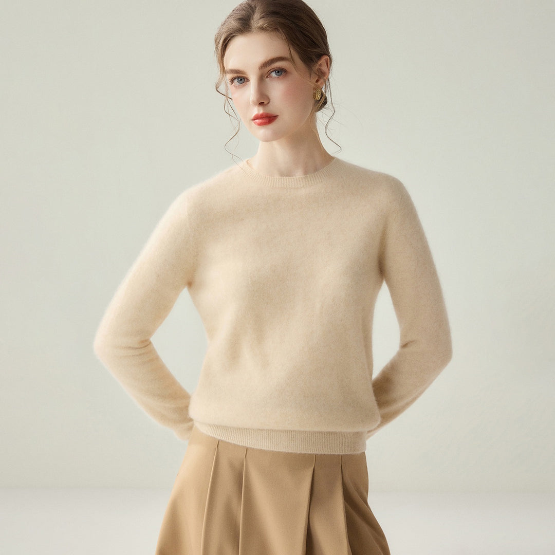 Damen Leichter Rundhalspullover aus Kaschmir‑Look mit extrafeinem Flor und geripptem Saum Drune