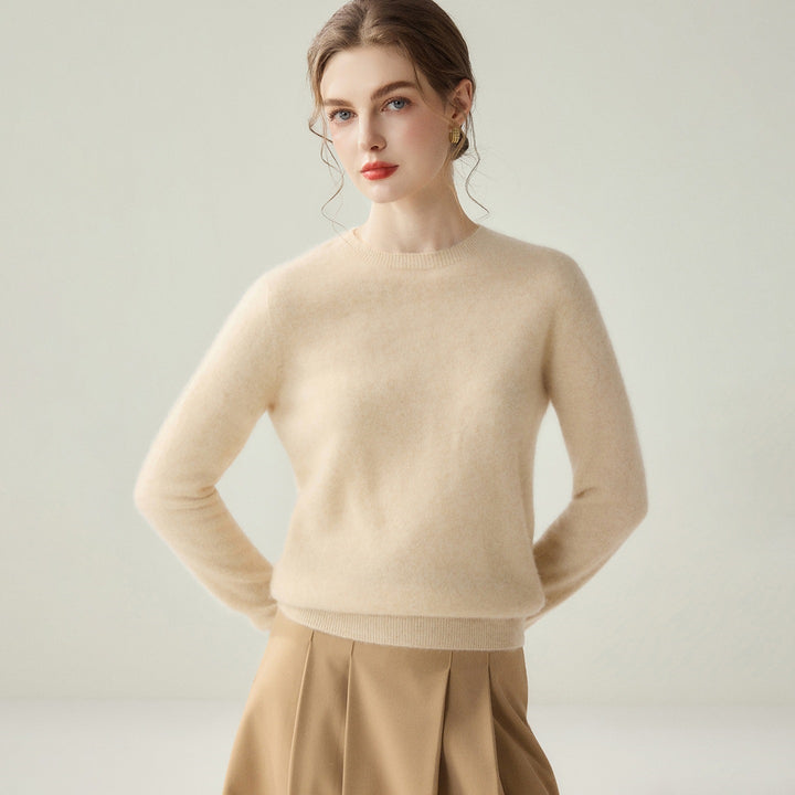 Damen Leichter Rundhalspullover aus Kaschmir‑Look mit extrafeinem Flor und geripptem Saum Drune